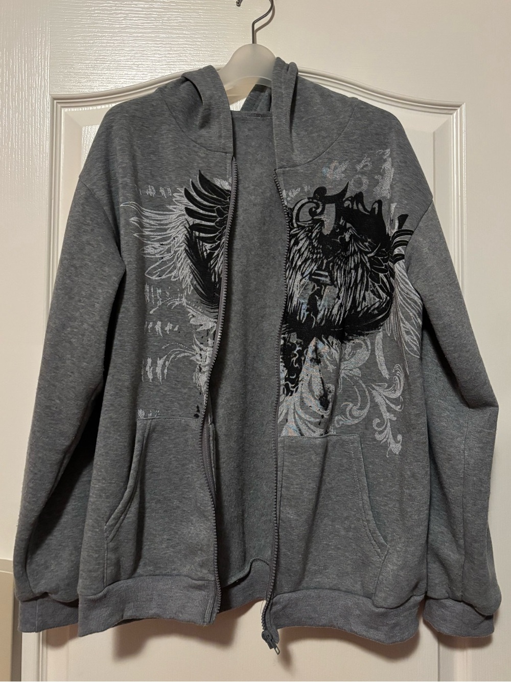 ❌SOLD—DO NOT BUY❌ Gray Graphic Zip-Up Hoodie with Winged Crest